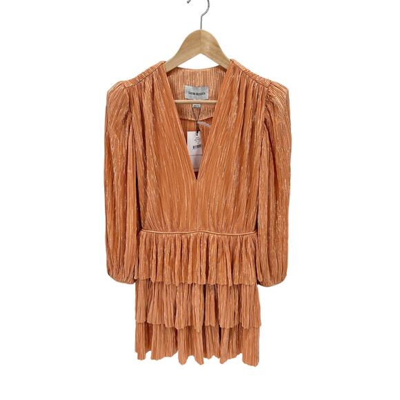 Sabina Musayev NWT Mina Long Sleeve Peach Shimmer Mini Dress // XS - Picture 6 of 16